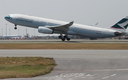 Picture shows A Cathay Pacific Airways aircraft taking off from Hong Kong International Airport. Photo: Nora Tam