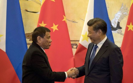 Philippine President Rodrigo Duterte (left) and Chinese President Xi Jinping shake hands after a signing ceremony in Beijing on October 20, 2016. Since taking office in 2016, Duterte has championed an “independent foreign policy” that has distanced the country from its traditional ally, the US. Photo: AFP