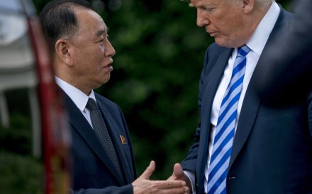 US President Donald Trump shakes hands with Kim Yong-chol, former North Korean military intelligence chief and one of leader Kim Jong-un’s closest aides, after their meeting at the White House in Washington on June 1. Trump is scheduled to meet Kim Jong-un in Singapore on June 12, but how the question of denuclearisation will be resolved is still unclear. Photo: AP