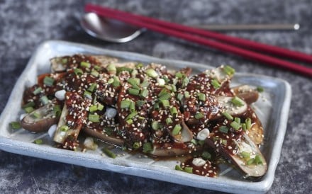 Susan Jung’s steamed eggplant with spicy sesame sauce. Photography: Jonathan Wong. Styling: Nellie Ming Lee