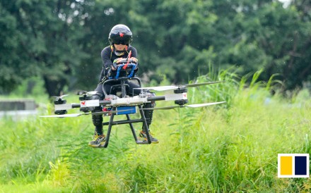 Zhao Deli, 40, developed a homemade "flying scooter"  that can carry a person and he claims it can travel at a maximum speed of 72 km/h.