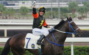 Neil Callan returns to the winner's circle on the brilliantly named Pikachu. Photo: Kenneth Chan