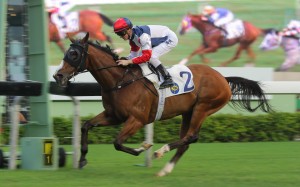 Zac Purton eases on Racing Hero to record a comfortable win, his first for the term. Photo: Kenneth Chan