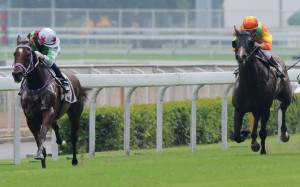 Joao Moreira takes a peek over his shoulder as Fabulous One thunders to an impressive victory. Photos: Kenneth Chan