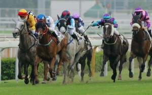 Joao Moreira sends Contentment away from Giant Treasure and a weakening Divine Calling to comfortably land the Celebration Cup. Photo: Kenneth Chan