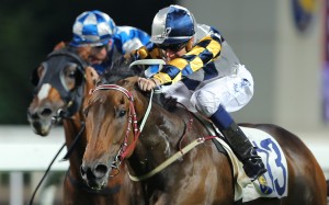 Race 11, Secret Weapon, ridden by Douglas Whyte, won the class 2 over 1600m at Sha Tin. 08NOV15