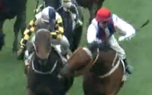Anticipation (right) turns to try and bite Victory Magic, costing the horse second place in the process. Photos: Supplied, Kenneth Chan