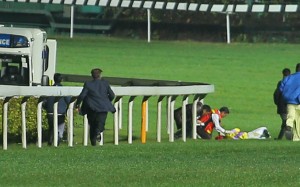 Race 1, Joao Moreira fell down from the horse Funny Fortune at Happy Valley on 03Feb16.