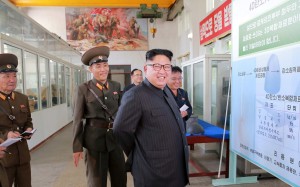 Concept diagrams of the missiles were seen hanging on a wall behind leader Kim Jong-un while he visited a plant that makes solid-fuel engines for the country’s ballistic-missile programme. Photo: AFP