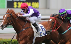 Merrygowin (left) wins at Sha Tin in February. Photos: Kenneth Chan
