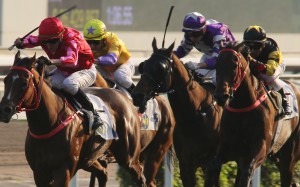 Nash Rawiller and Mr Stunning (left) run away from their rivals to take out the Group Two Premier Bowl. Photos: Kenneth Chan