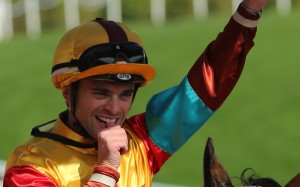 Umberto Rispoli celebrates his win aboard Big Time Baby at Sha Tin. Photos: Kenneth Chan