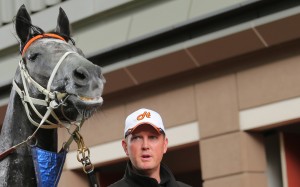 Trainer Michael Hawkes walks Chautauqua before the 2016 Chairman’s Sprint Prize. Photos: Kenneth Chan.