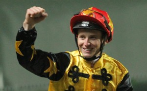 James McDonald celebrates a win during the 2014 International Jockeys’ Championship at Happy Valley. Photos: Kenneth Chan