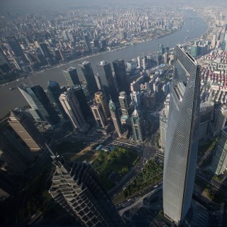 A general view from Shanghai Tower Observation Deck showing Shanghai World Financial Center. Photo: EPA