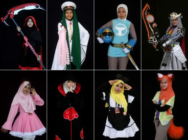 Some of the costumes worn by Muslim women at the Hijab Cosplay event. Photo: AFP