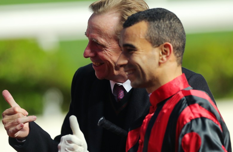 Race 11, trainer John Size with jockey Joao Moreira, won the class 2 over 1400m at Sha Tin. 27DEC15
