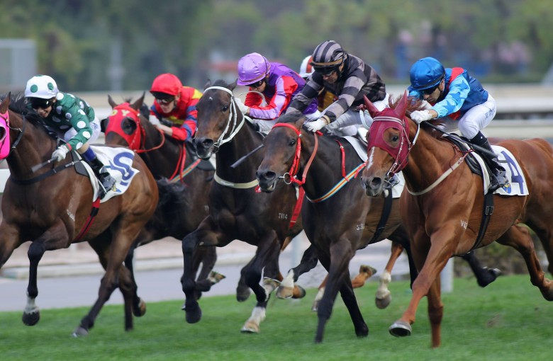 Rapper Dragon (right), with Joao Moreira on board, wins the final race of the night at Sha Tin. Photos: Kenneth Chan