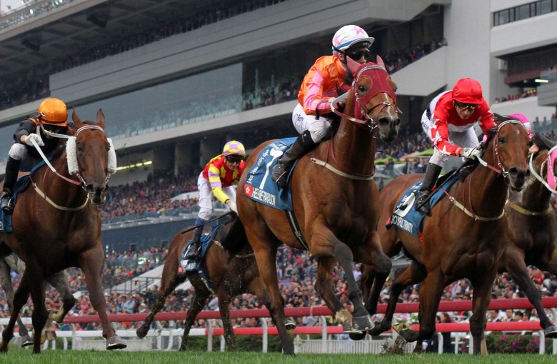 Tommy Berry guides Helene Paragon to victory in the Group One Stewards’ Cup at Sha Tin on Monday. Photos: Kenneth Chan