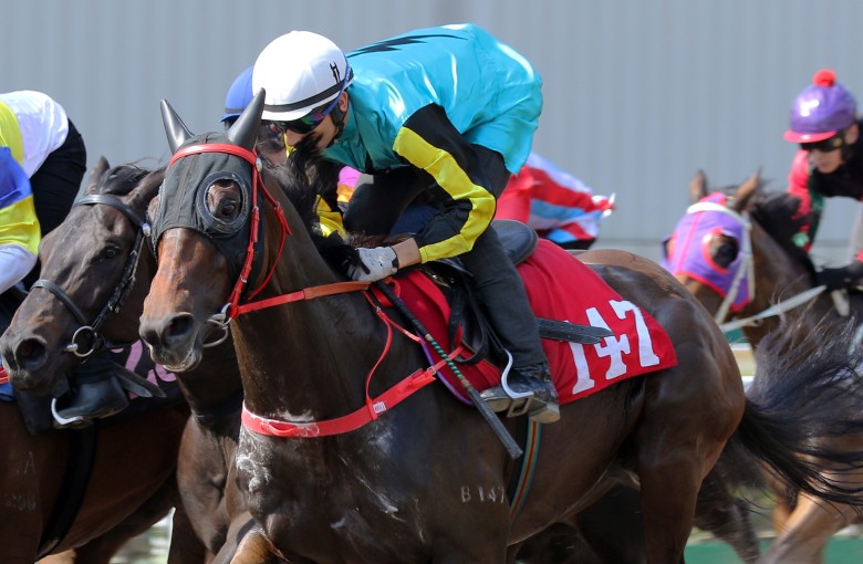 Joao Moreira guides Raging Blitzkrieg to take out a barrier trial at Sha Tin on June 1. Photos: Kenneth Chan