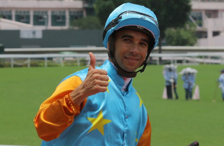 Joao Moreira celebrates a winner. Photos: Kenneth Chan