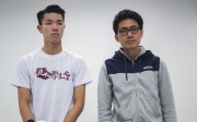 Lau Tsz-kei (left), member of Baptist University Union and another student, Andrew Chan Lok-hang (right), attend a media conference at the Baptist University in Kowloon Tong on Wednesday. Photo: SCMP / Edward Wong