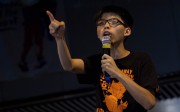 In this photograph taken on October 20, 2014, Joshua Wong, rallies demonstrators at Occupy Central in Admiralty,Hong Kong. Photo: AFP