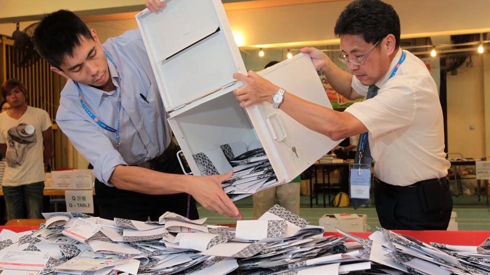 Ballot boxes being opened in Hong Kong's Legislative Council elections. Photo: South China Morning Post