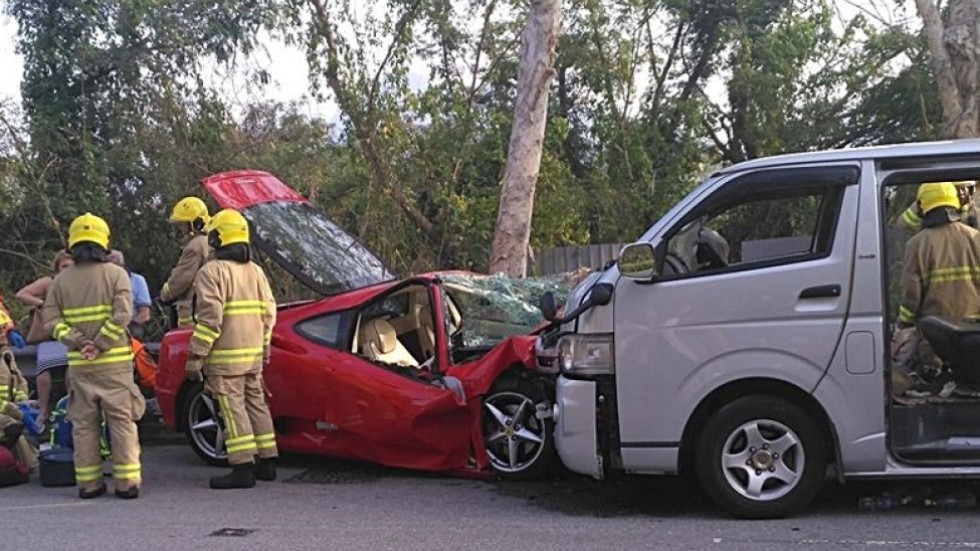 Four injured and HK1.7 million Ferrari destroyed in twovehicle