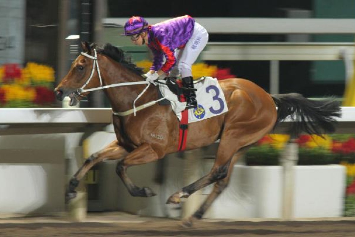 Matthew Chadwick gets Bould Mover home in the fifth race to complete a riding double at Sha Tin last night .Photo: Kenneth Chan