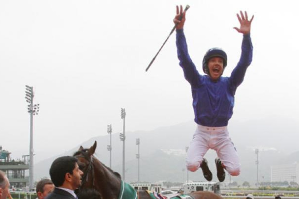 Frankie Dettori lives it up after winning the Cathay Pacific Hong Kong Vase at Sha Tin in 2010.  Photo: Kenneth Chan