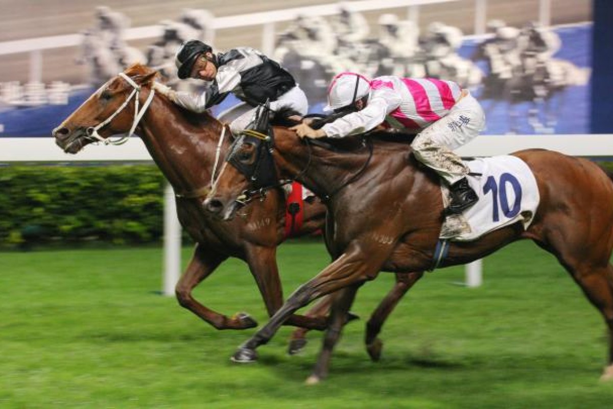 Mega Champion (Brett Prebble) outduels Forgive And Forget to win the Happy Valley Clubhouse 20th Anniversary Cup. Photo: Kenneth Chan