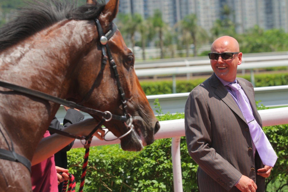 Andreas Schutz was all smiles after Sugar made it 12 wins for the season. Packing Llaregyb would make it 13 later on the card, just two from the benchmark of 15 wins. Photo: Kenneth Chan