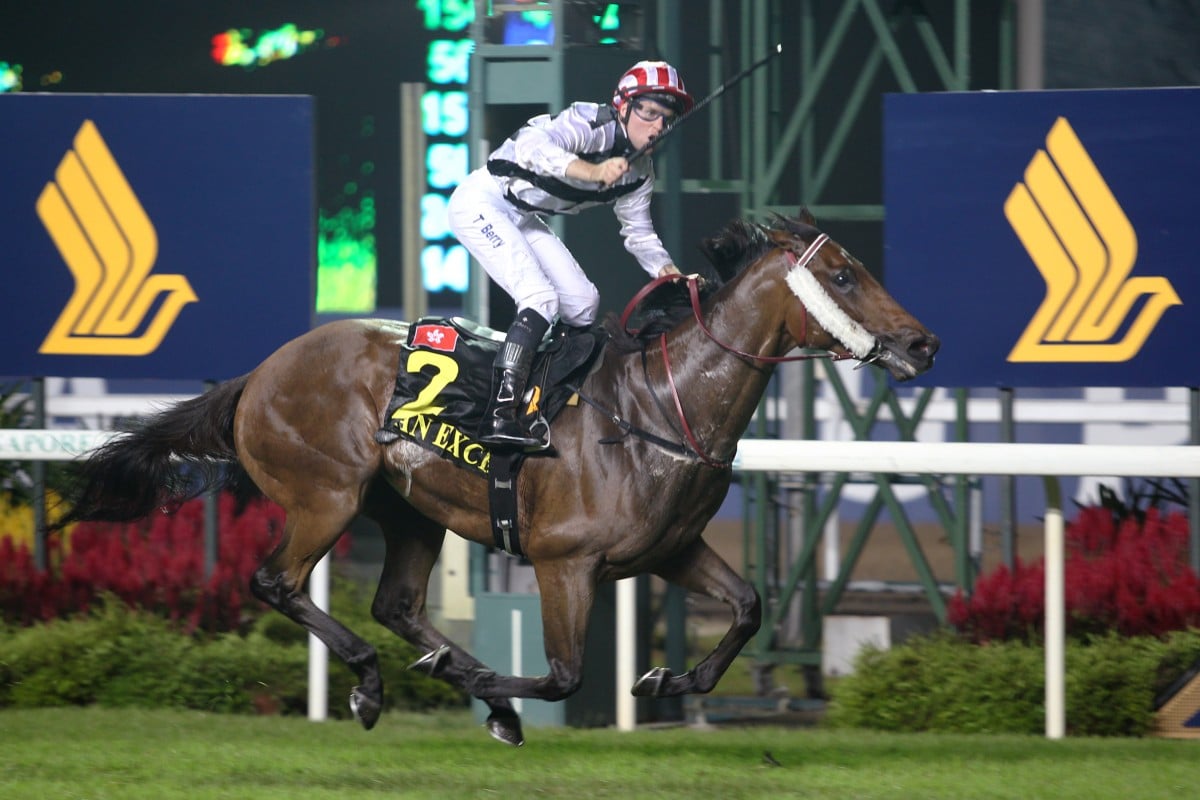 Tommy Berry guides Dan Excel to victory in the Singapore Airlines International Cup in May. Photo: Kenneth Chan