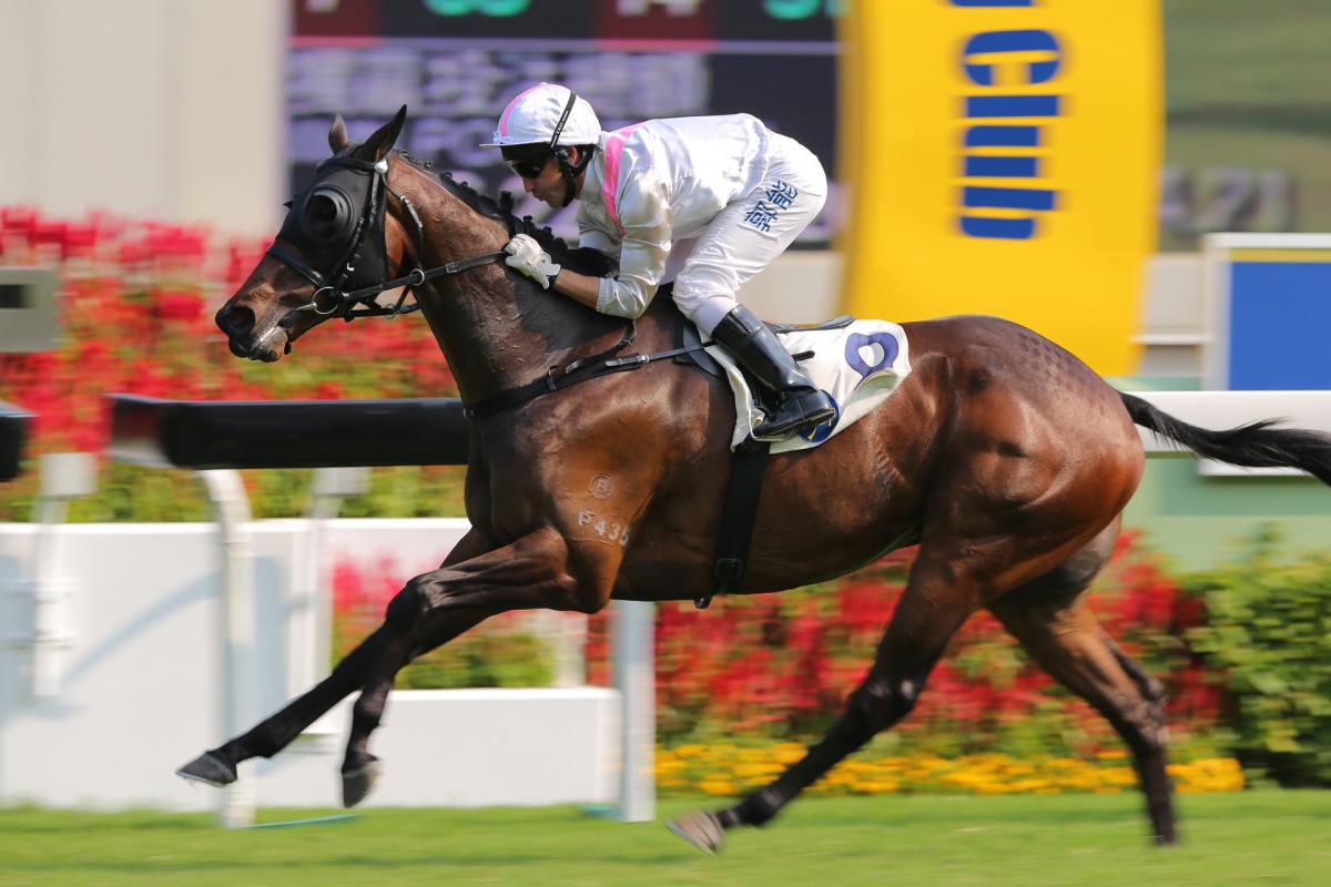 Top Act (Neil Callan) bolts in last start after striking trouble when fifth to Happy Centenary a start earlier. Photo: Kenneth Chan