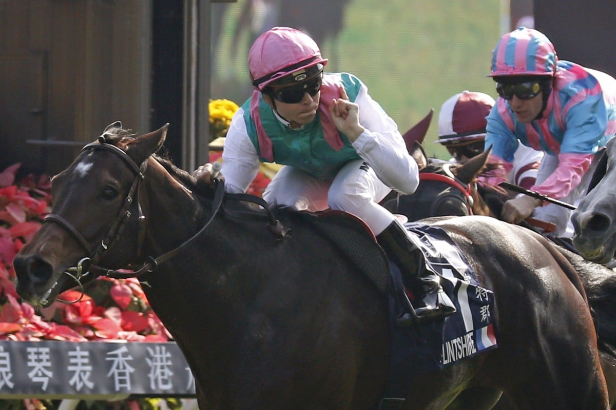 French favourite Flintshire and jockey Maxime Guyon show they are  number one in the HK$16.5 million Longines Hong Kong Vase at Sha Tin. Photos: AP