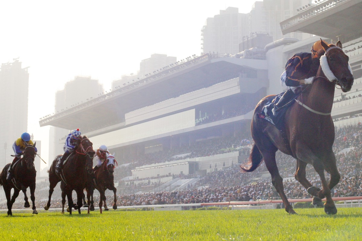 Able Friend (Joao Moreira) leaves his rivals in his wake as he coasts to victory in the Longines Hong Kong Mile. Photos: Kenneth Chan