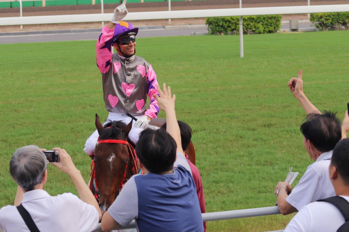 Joao Moreira returns to the winner's circle on Amazing Kids, to the delight of punters trackside at Sha Tin. It was the fourth of five winners for the jockey. Photos: Kenneth Chan