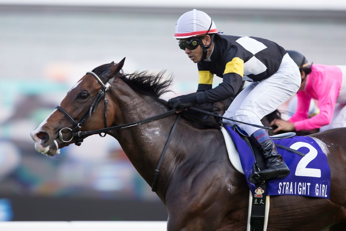 Straight Girl wins the Sprinters Stakes in a blanket finish. Photo: HKJC