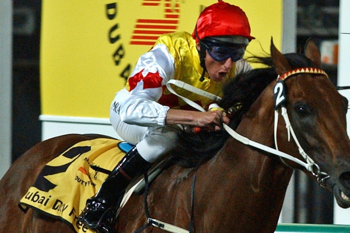 Nash Rawiller rides Elvstroem to victory in the Dubai Duty Free in 2005. The Australian has won 49 Group One races. Photo: AP
