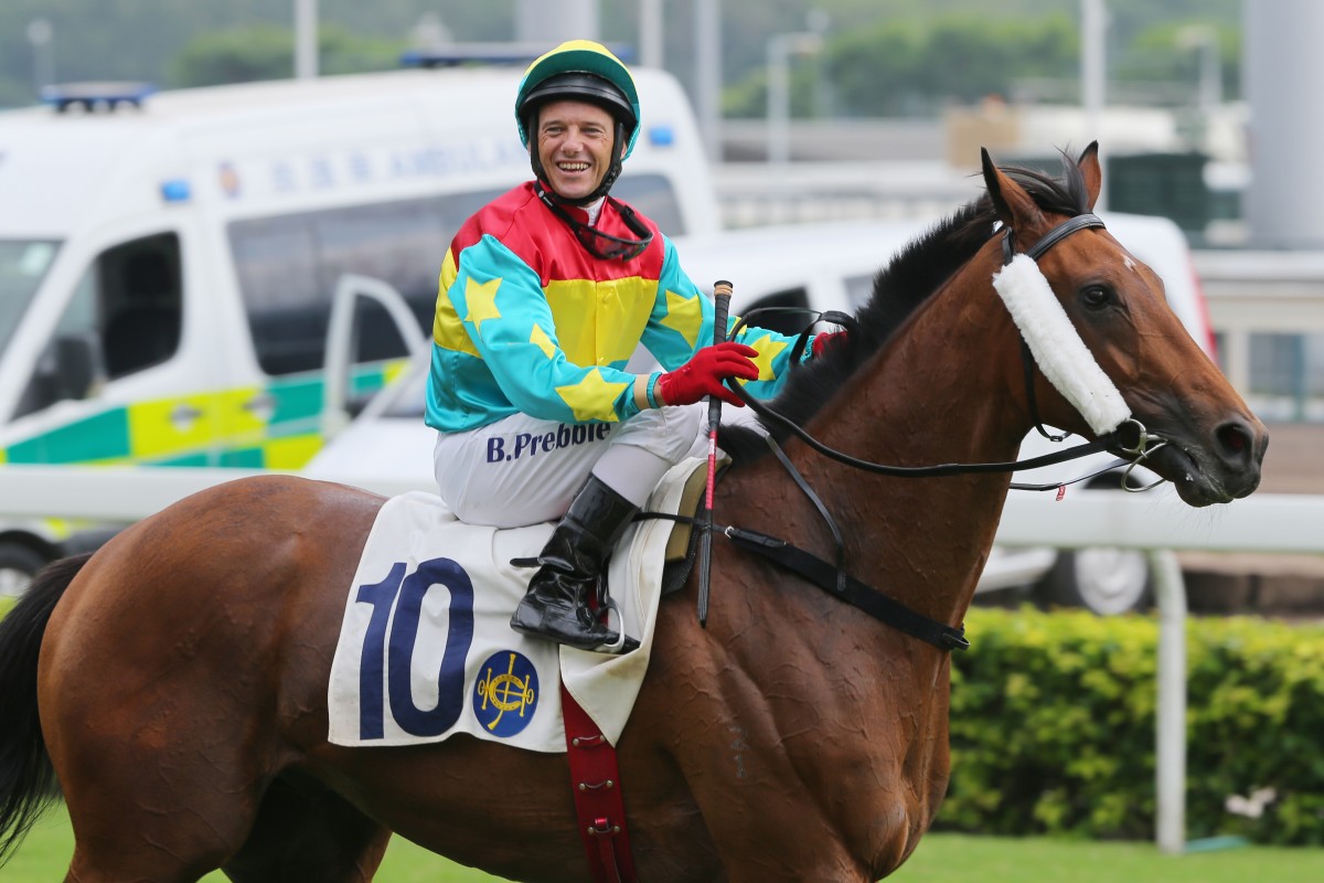 Brett Prebble scored a treble on Solar Hei Hei, Premium Champion and Lightning And Gold. Photo: Kenneth Chan