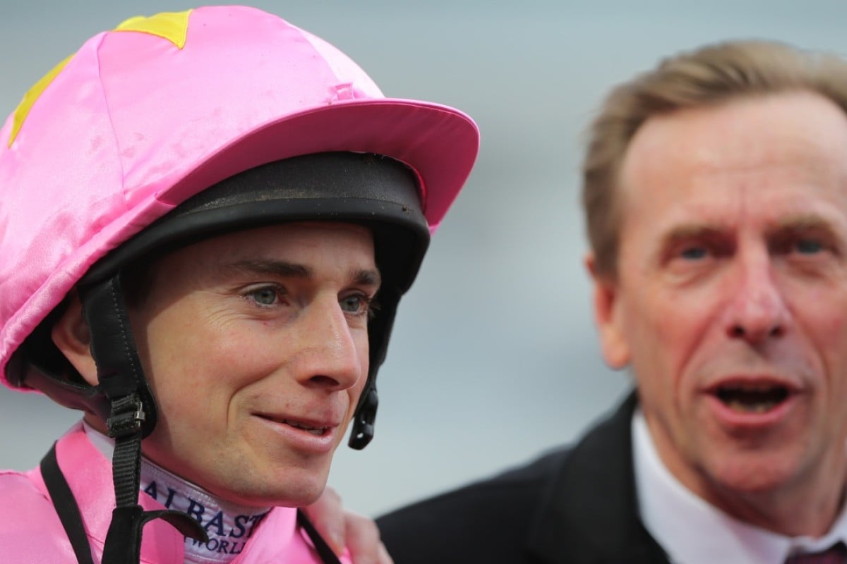 Ryan Moore, pictured with trainer John Size, won the Hong Kong Classic Cup during his stint in Hong Kong. Photos: Kenneth Chan