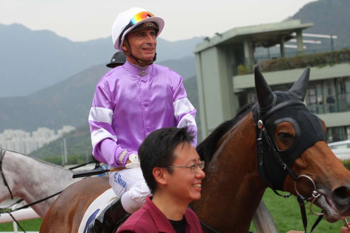 Gerald Mosse, pictured after a win on Flying Moochi earlier this month, is the subject of much speculation over his future in Hong Kong. Photos: Kenneth Chan