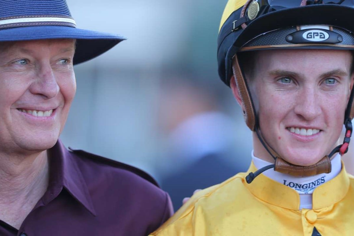 Chad Schofield was all smiles after winning on Mr Bogart, but it quickly changed when he was outed by stewards. Photo: Kenneth Chan