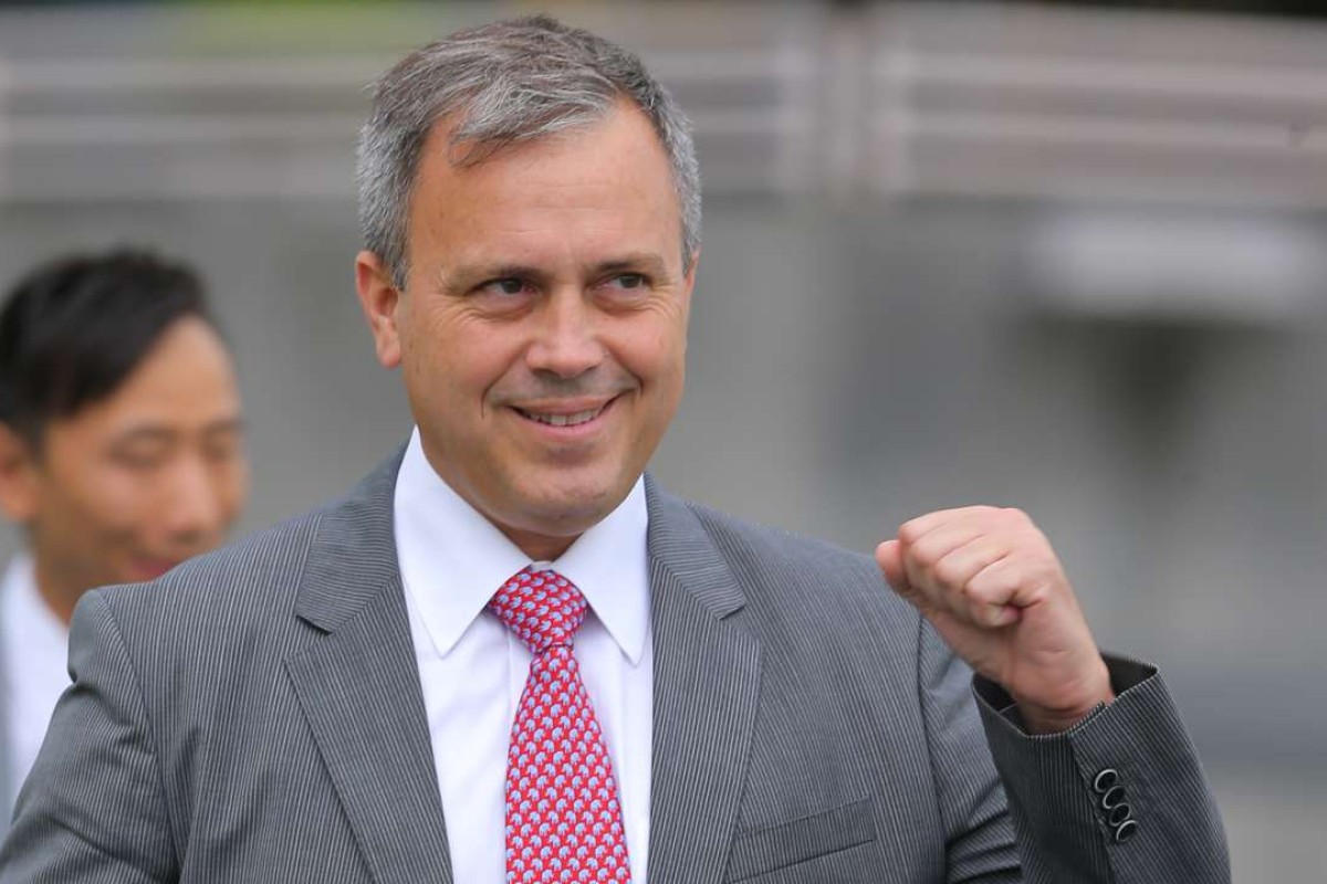 Caspar Fownes celebrates at double at Sha Tin on Saturday. Photos: Kenneth Chan