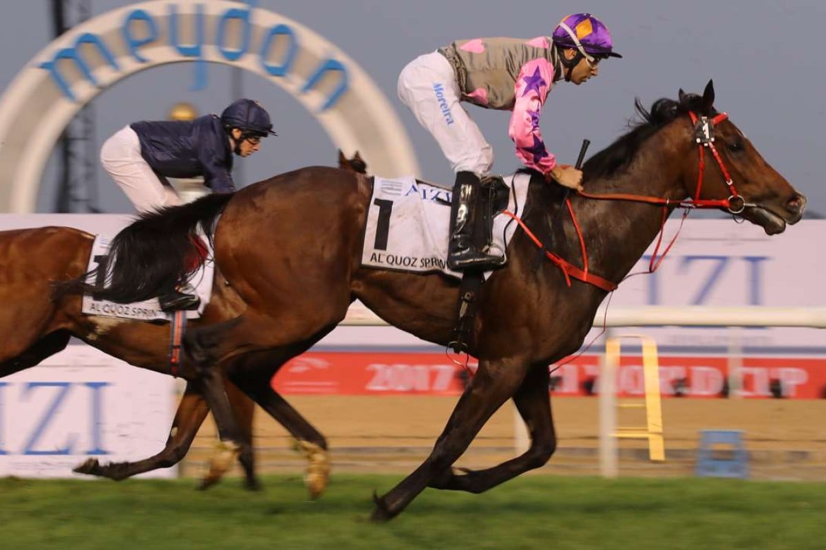 Joao Moreira sits up on Amazing Kids after finishing sixth in the Group One Al Quoz Sprint at Meydan on Saturday. Photos: Kenneth Chan