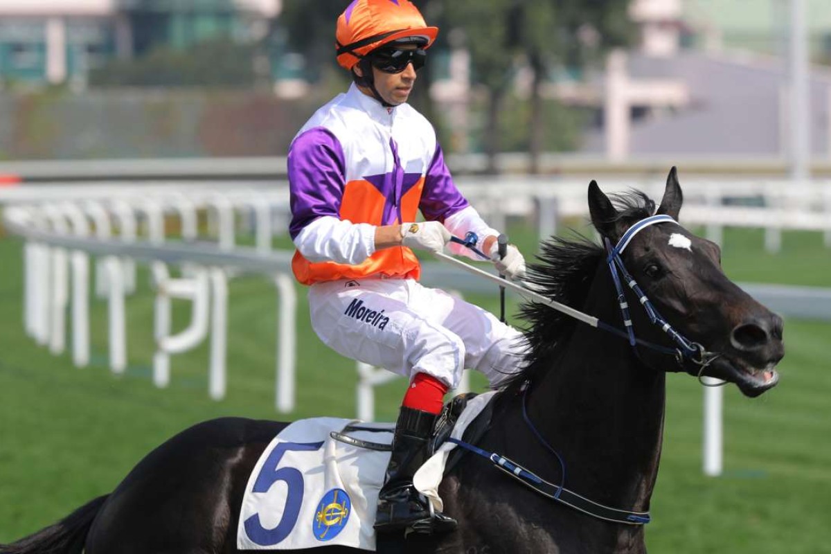 Joao Moreira after winning on Happy Happy Star in February. Photos: Kenneth Chan.