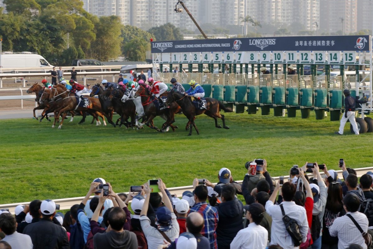 The field jumps in the Longines Hong Kong Cup. Photos: Kenneth Chan