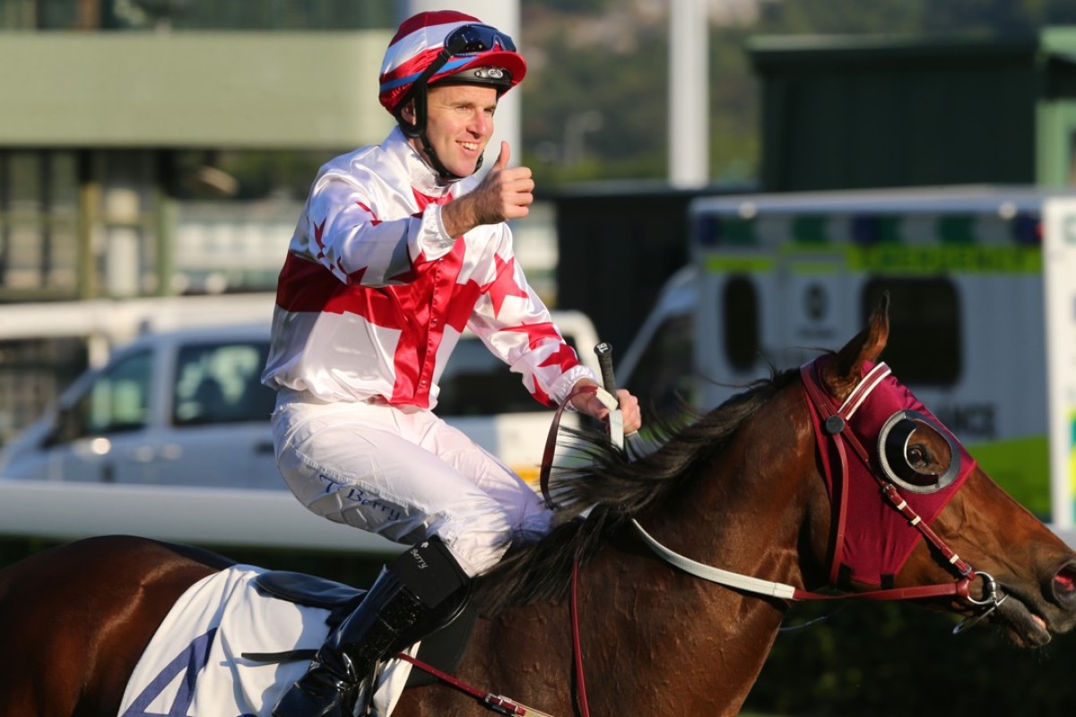 Tommy Berry gives the thumbs up after winning aboard Agree at Sha Tin on Saturday. Photos: Kenneth Chan