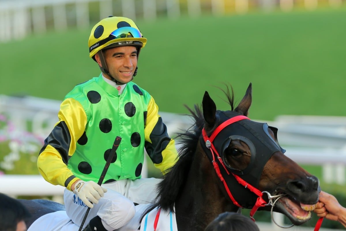 Joao Moreira celebrates winning the Classic Mile on Nothingilikemore in January. Photos: Kenneth Chan